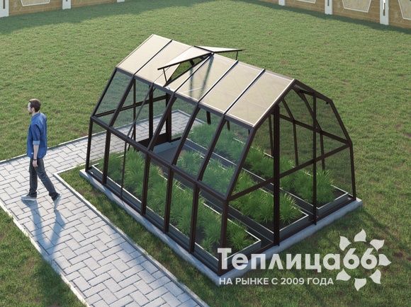Теплица Рада Исеть под стекло 3х4 метра, коричневая